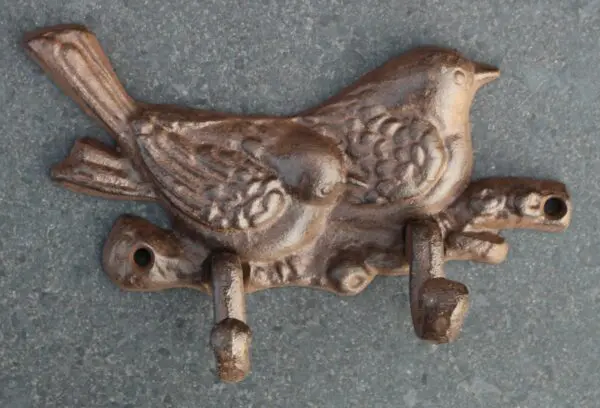 Kapstokhaak vogel, dubbele haak, gietijzer BR18