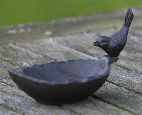 Vogelschaal, vogelbad blad met vogel, gietijzer VB153 - Afbeelding 2