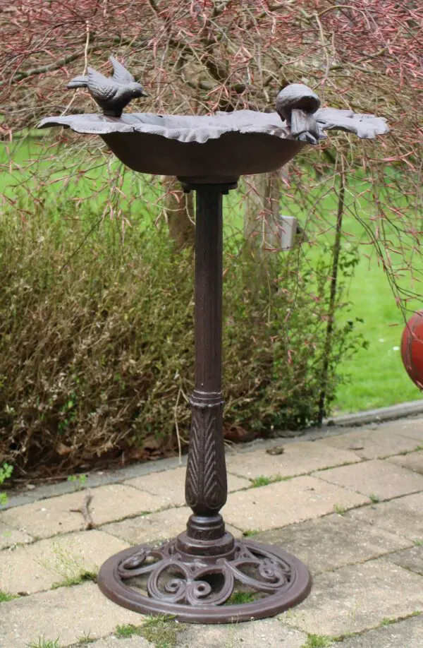 Vogelschaal, vogelbad blad met vogels op voet, gietijzer VB180 - Afbeelding 3
