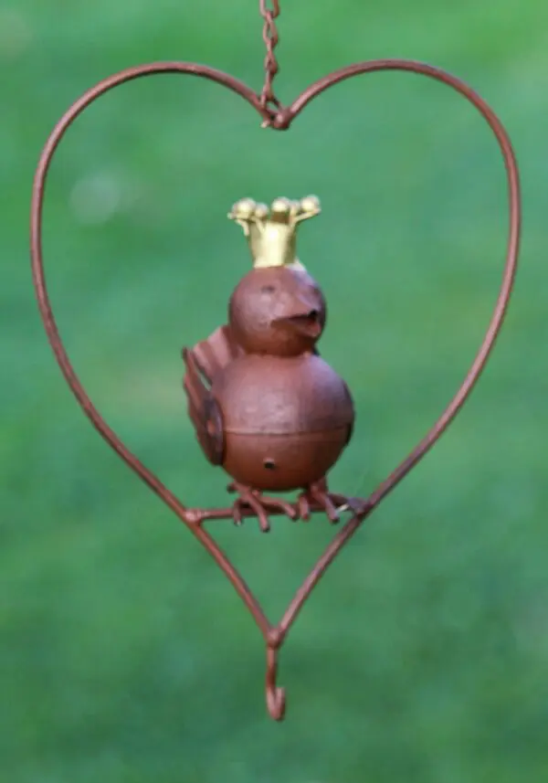 Vetbolhanger Vogel in Hart met Gouden Kroon, Roestig Bruin