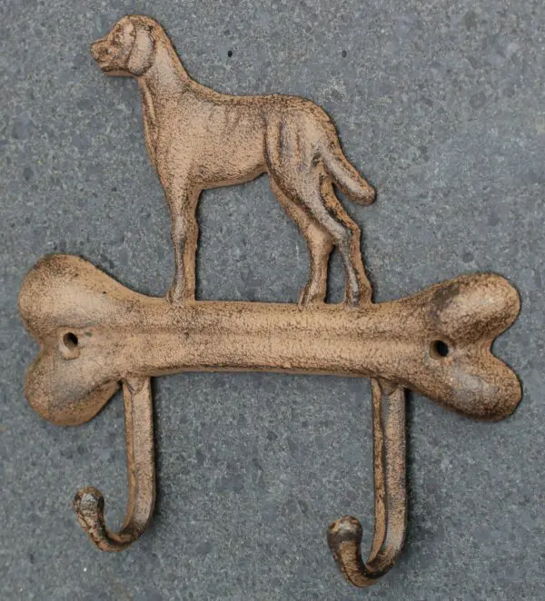 Kapstokhaak Hond met Kluif, 2 haken, Gietijzer KH798