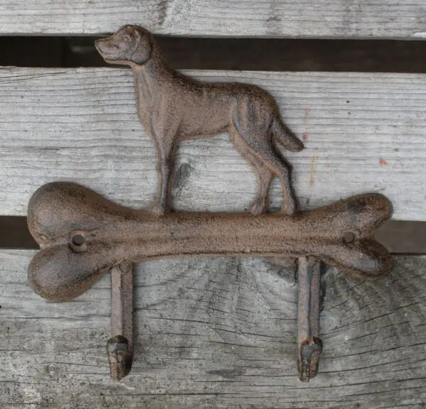Kapstokhaak Hond met Kluif, 2 haken, Gietijzer KH798 - Afbeelding 2