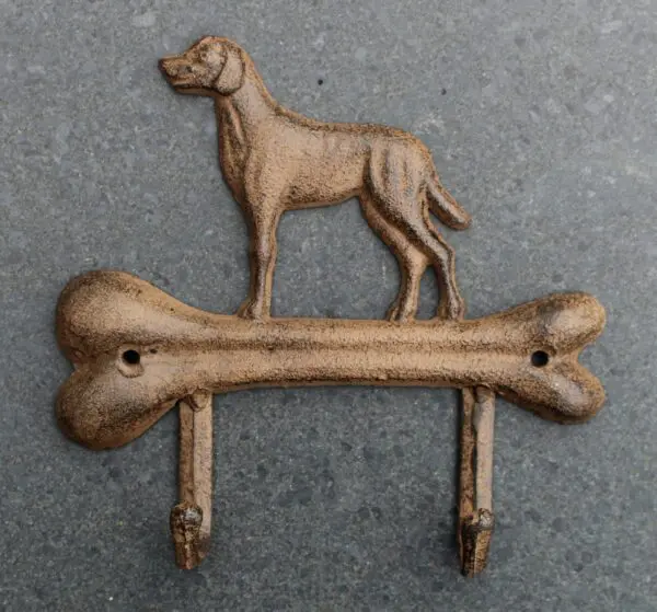 Kapstokhaak Hond met Kluif, 2 haken, Gietijzer KH798 - Afbeelding 3
