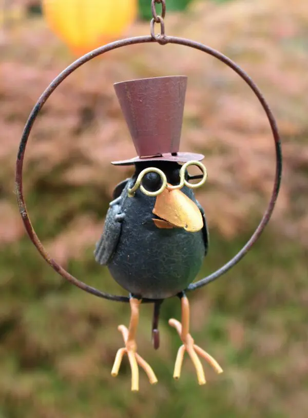 Vetbolhanger vogel met bril en hoed, metaal  VH261 - Afbeelding 2