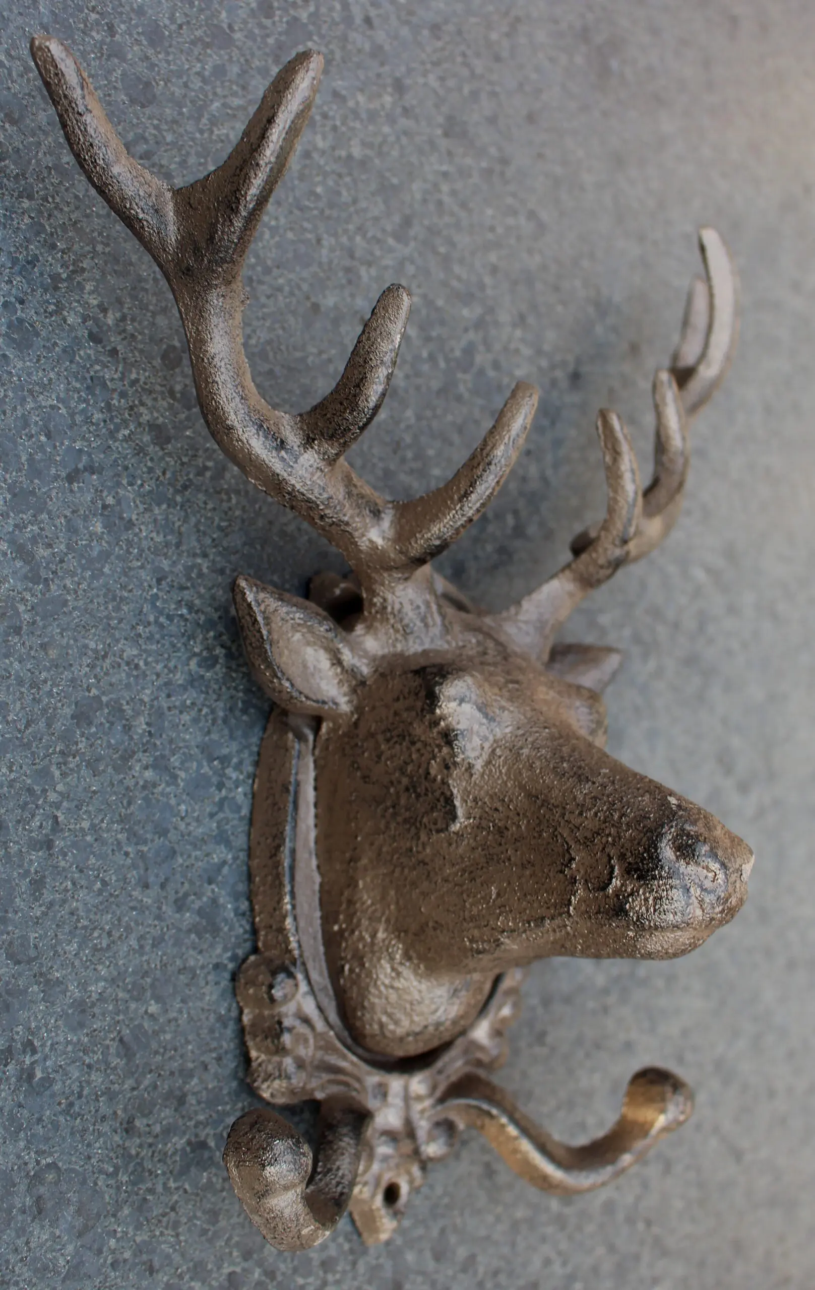 Kapstokhaak hert met gewei, dubbele haak, groot, gietijzer KH1721