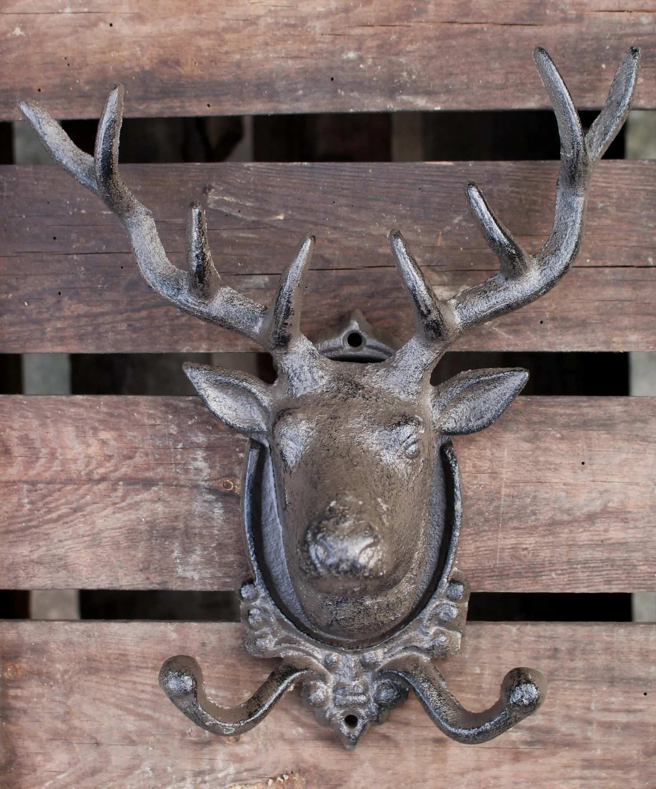 Kapstokhaak hert met gewei, dubbele haak, groot, gietijzer KH1721 - Afbeelding 2