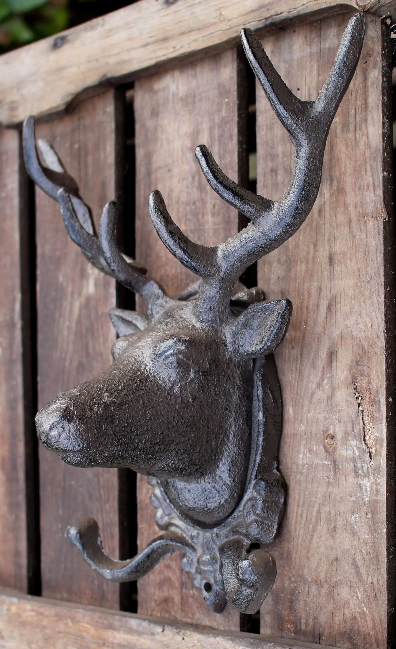 Kapstokhaak hert met gewei, dubbele haak, groot, gietijzer KH1721 - Afbeelding 3