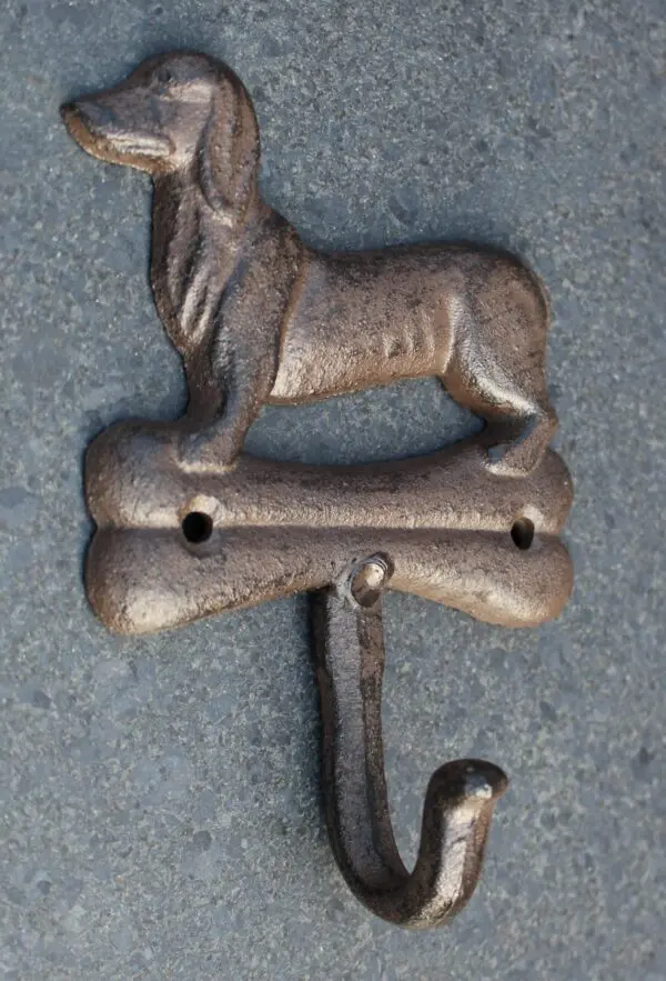 Kapstokhaak Teckel met kluif, hond, gietijzer KH1726 - Afbeelding 3