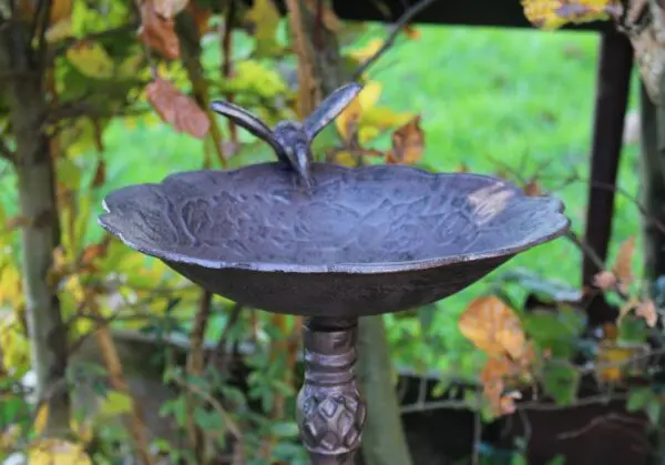 Vogelschaal, vogelbad met vogel op voet, gietijzer VB131 - Afbeelding 2