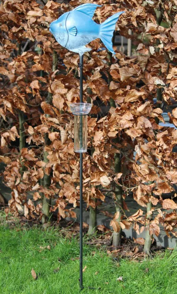 Regenmeter vis, blauw/ grijs, metaal         RM130B - Afbeelding 2