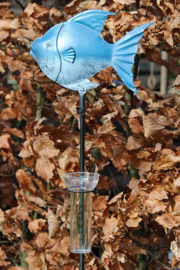 Regenmeter vis, blauw/ grijs, metaal         RM130B - Afbeelding 3