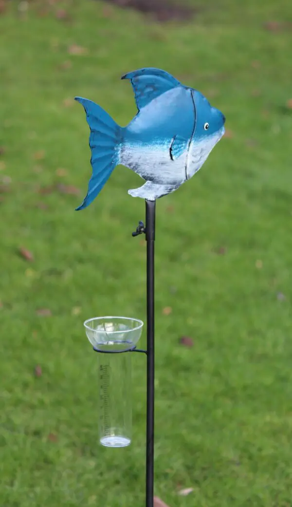 Regenmeter vis, blauw/ grijs, metaal         RM130B - Afbeelding 4