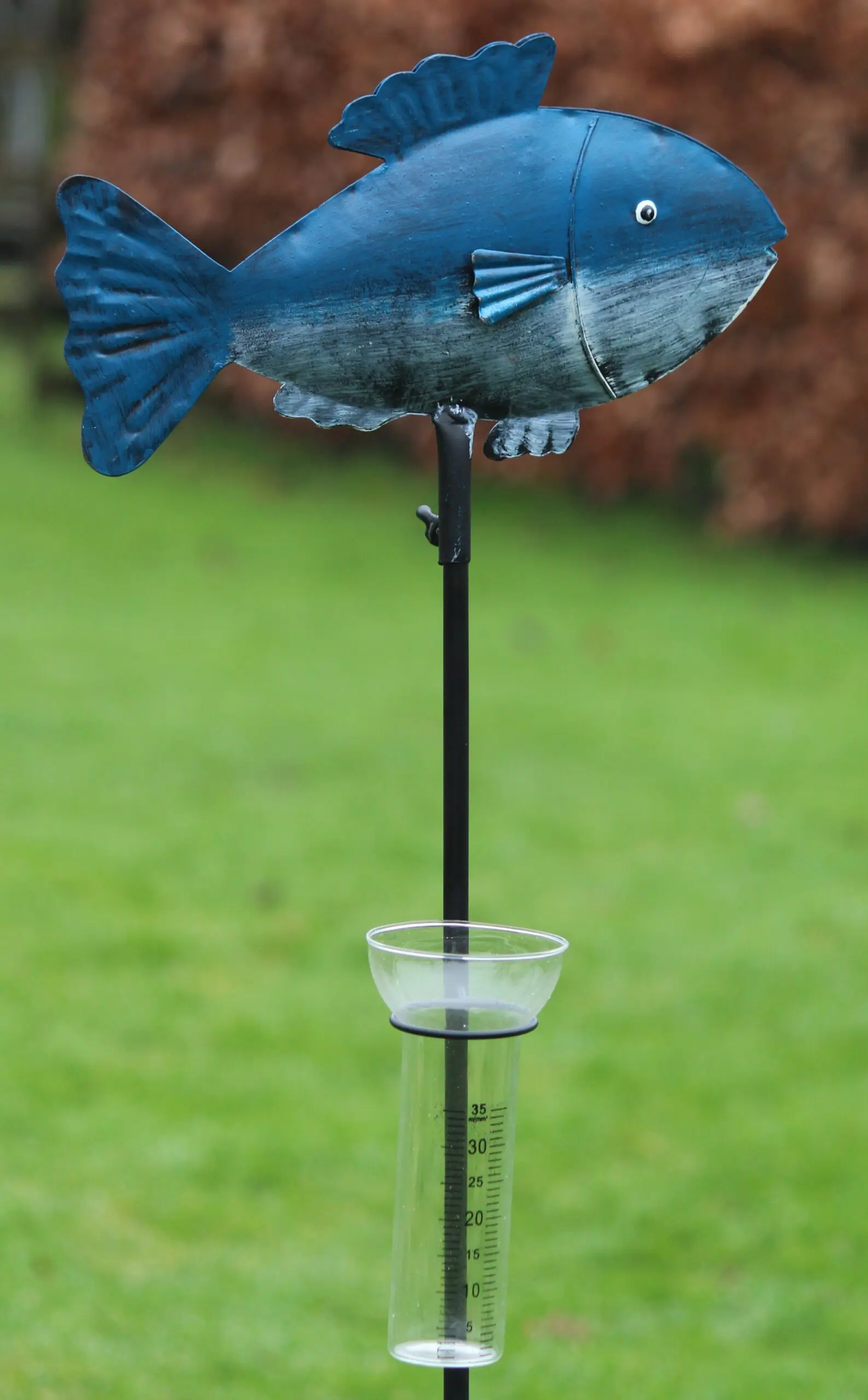 Regenmeter vis, blauw- grijs, metaal             RM130A - Afbeelding 2