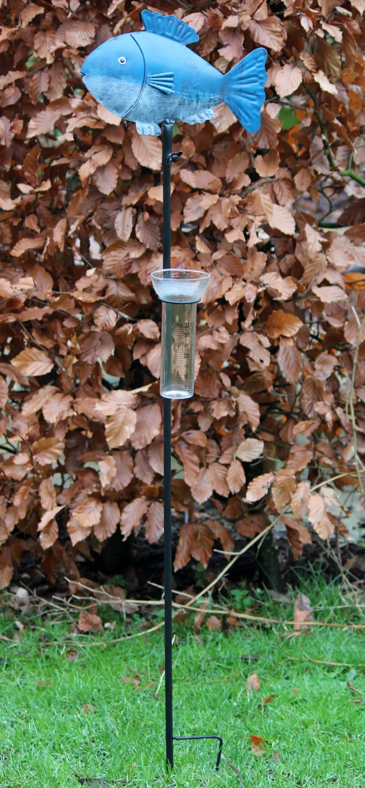 Regenmeter vis, blauw- grijs, metaal             RM130A - Afbeelding 3