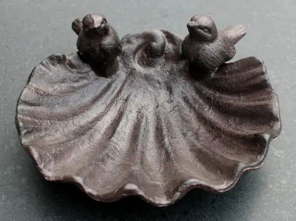 Vogelschaal, vogelbad schelp met vogels, gietijzer VB178 - Afbeelding 2