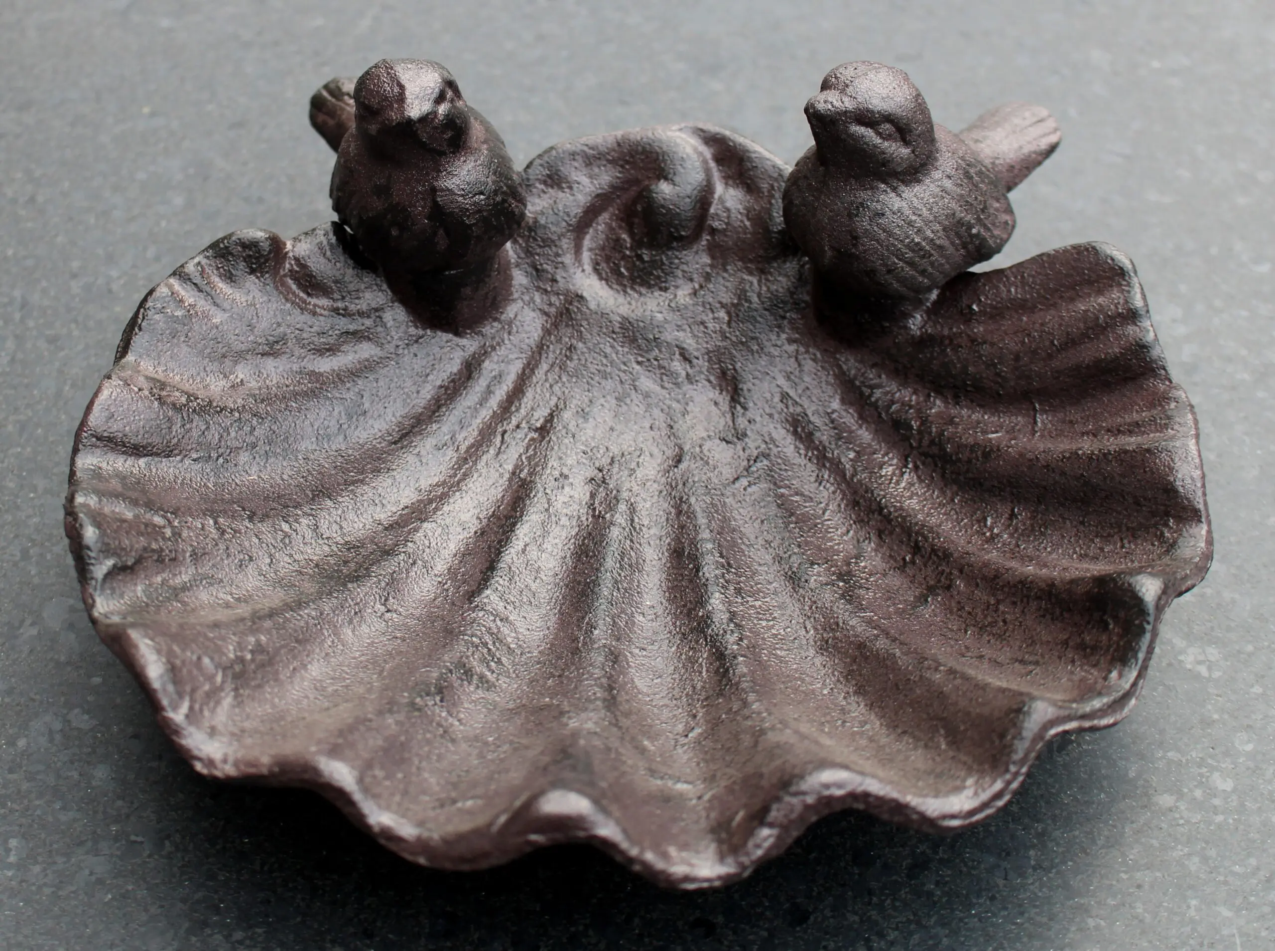 Vogelschaal, vogelbad schelp met vogels, gietijzer VB178 - Afbeelding 2