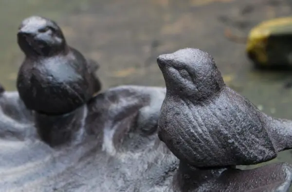 Vogelschaal, vogelbad schelp met vogels, gietijzer VB178 - Afbeelding 3