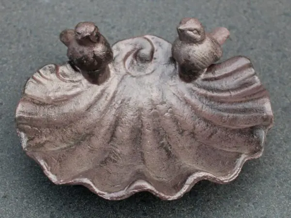 Vogelschaal, vogelbad schelp met vogels, gietijzer VB178 - Afbeelding 4