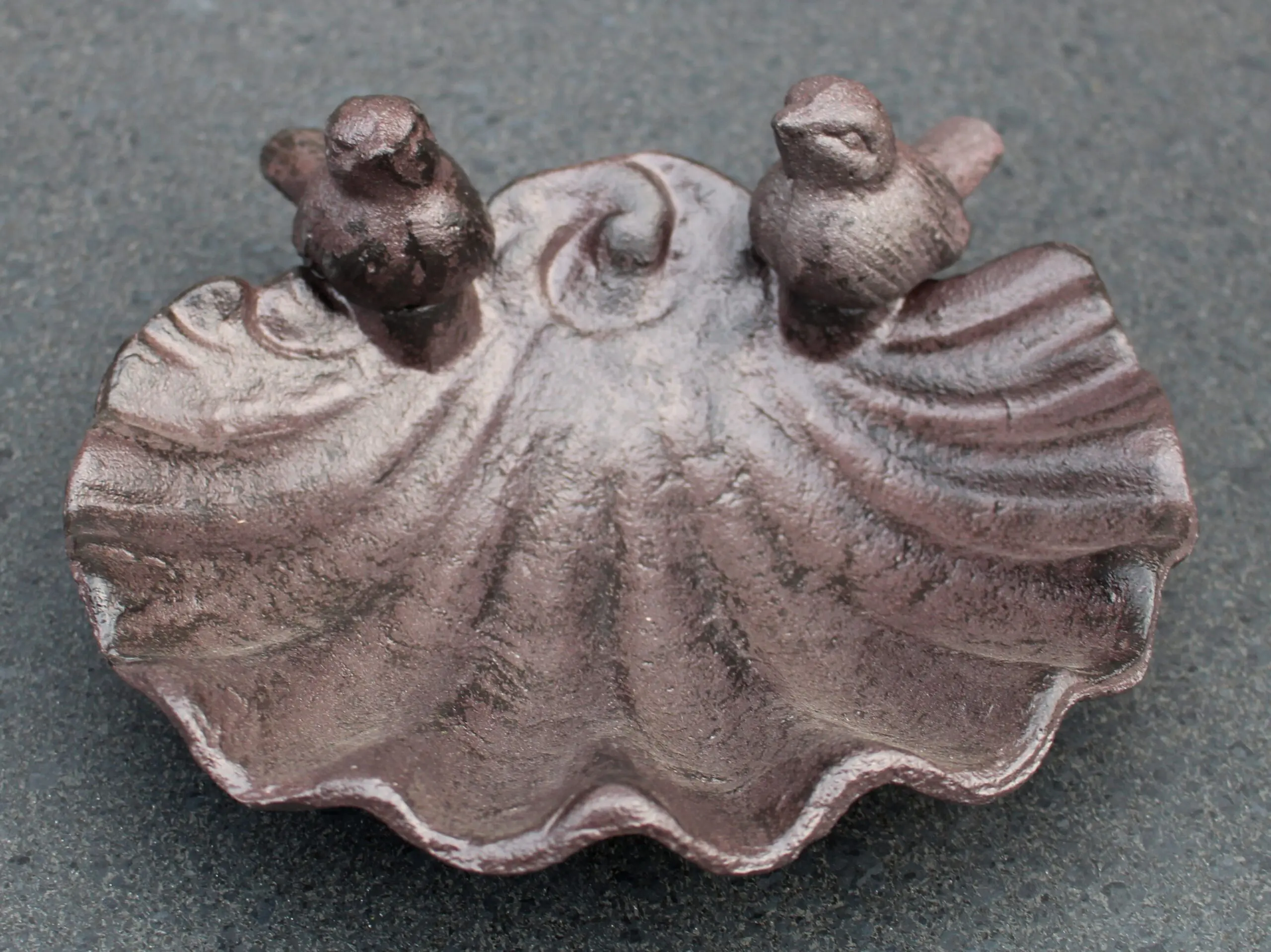 Vogelschaal, vogelbad schelp met vogels, gietijzer VB178 - Afbeelding 4