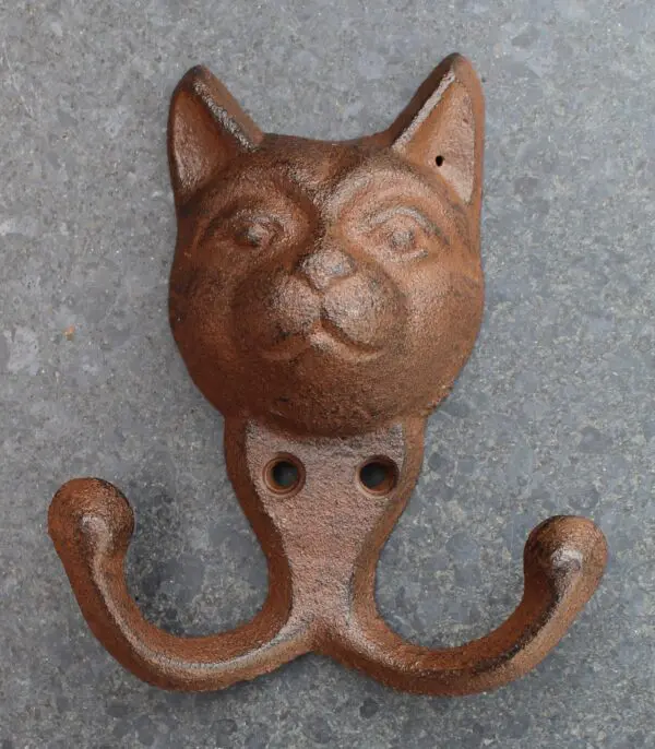 Kapstokhaak poes, kat, dubbele haak, gietijzer KH125