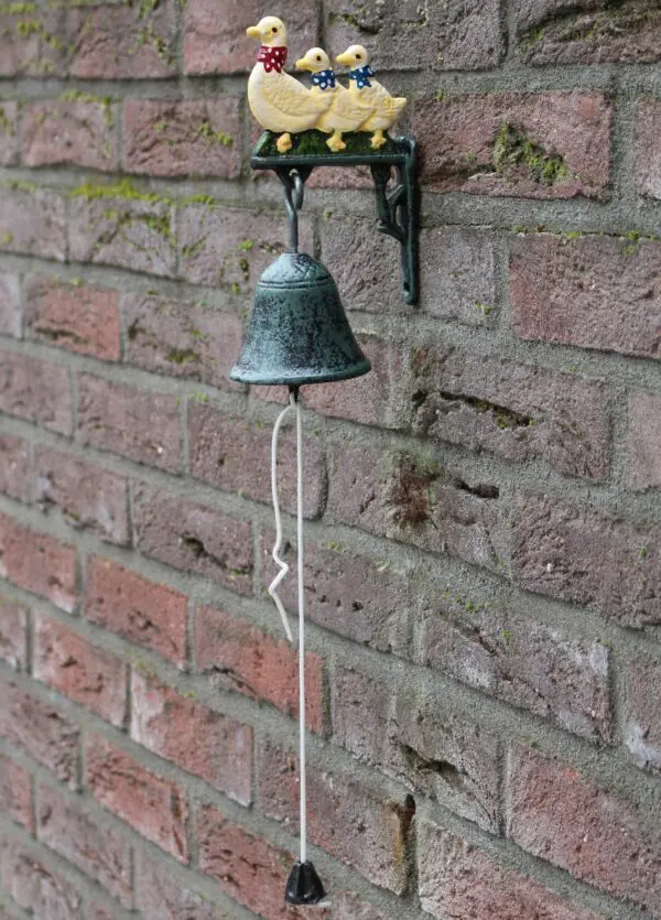 Deurbel eend, gans met kuikens, gekleurd, gietijzer DB190 - Afbeelding 3