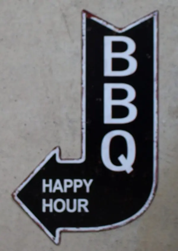 metalen tekstbord pijl bbq happy hour zwart wit
