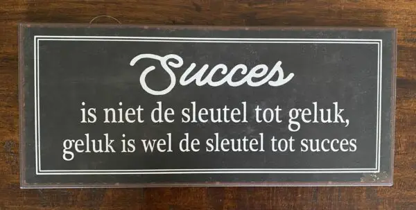Tekstbord: "Succes is niet de sleutel tot geluk, geluk...."6Y3263