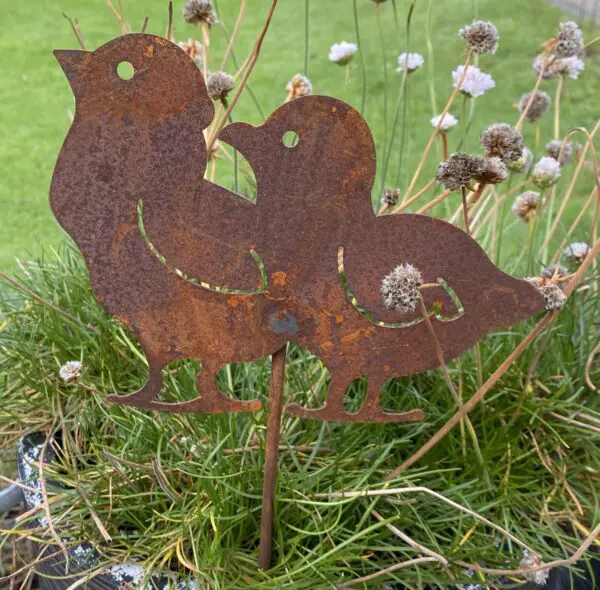 Tuinsteker kuikens, vogels, roestig cortenstaal SV215
