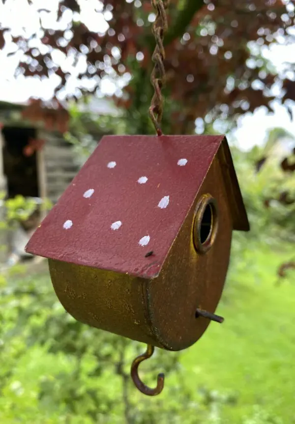 Vetbolhanger, vogelvoerhanger, vogelhuisje, roestig metaal VH150B - Afbeelding 2