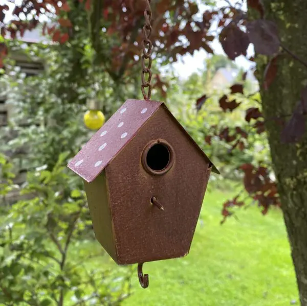 Vetbolhanger, vogelvoerhanger vogelhuisje, roestig metaal  VH150C - Afbeelding 2