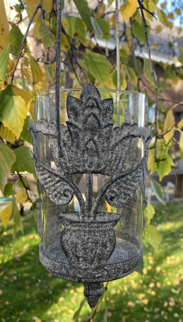 Lantaarn aged metal met glas AM07D