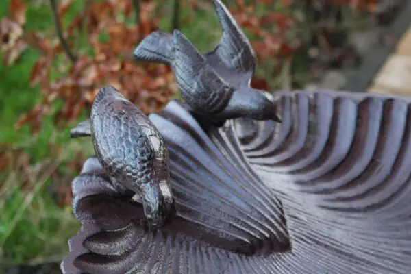 Vogelschaal, vogelbad met vogel op voet, gietijzer VB174B - Afbeelding 5