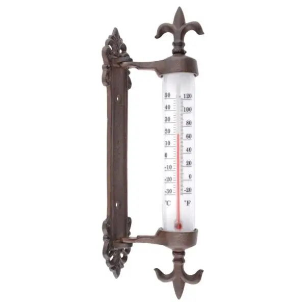 Kozijnthermometer Franse Lelie, Raamthermometer, Gietijzer - Afbeelding 2
