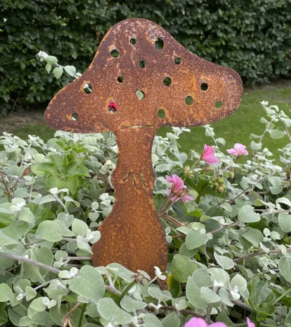 Tuinsteker paddenstoel, roestig metaal, L     SP271
