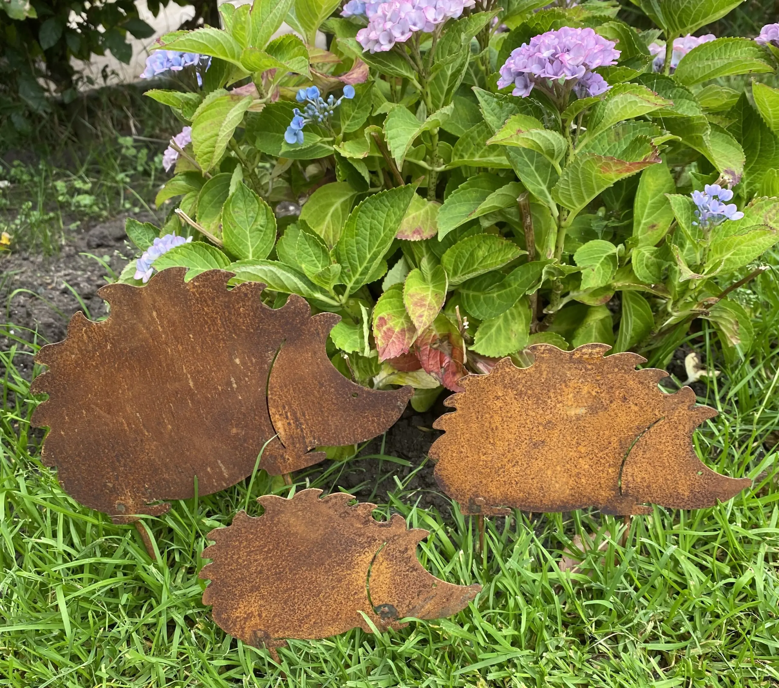 Tuinstekers egels, set van 3 stuks, roestig metaal SSE235