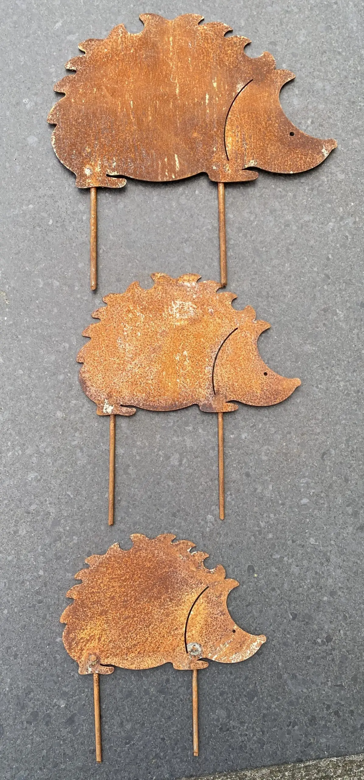 Tuinstekers egels, set van 3 stuks, roestig metaal SSE235 - Afbeelding 3