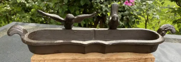 Vogelschaal, vogelbad langwerpig met vogels, gietijzer VB168 - Afbeelding 2