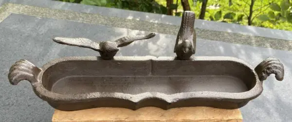 Vogelschaal, vogelbad langwerpig met vogels, gietijzer VB168 - Afbeelding 3