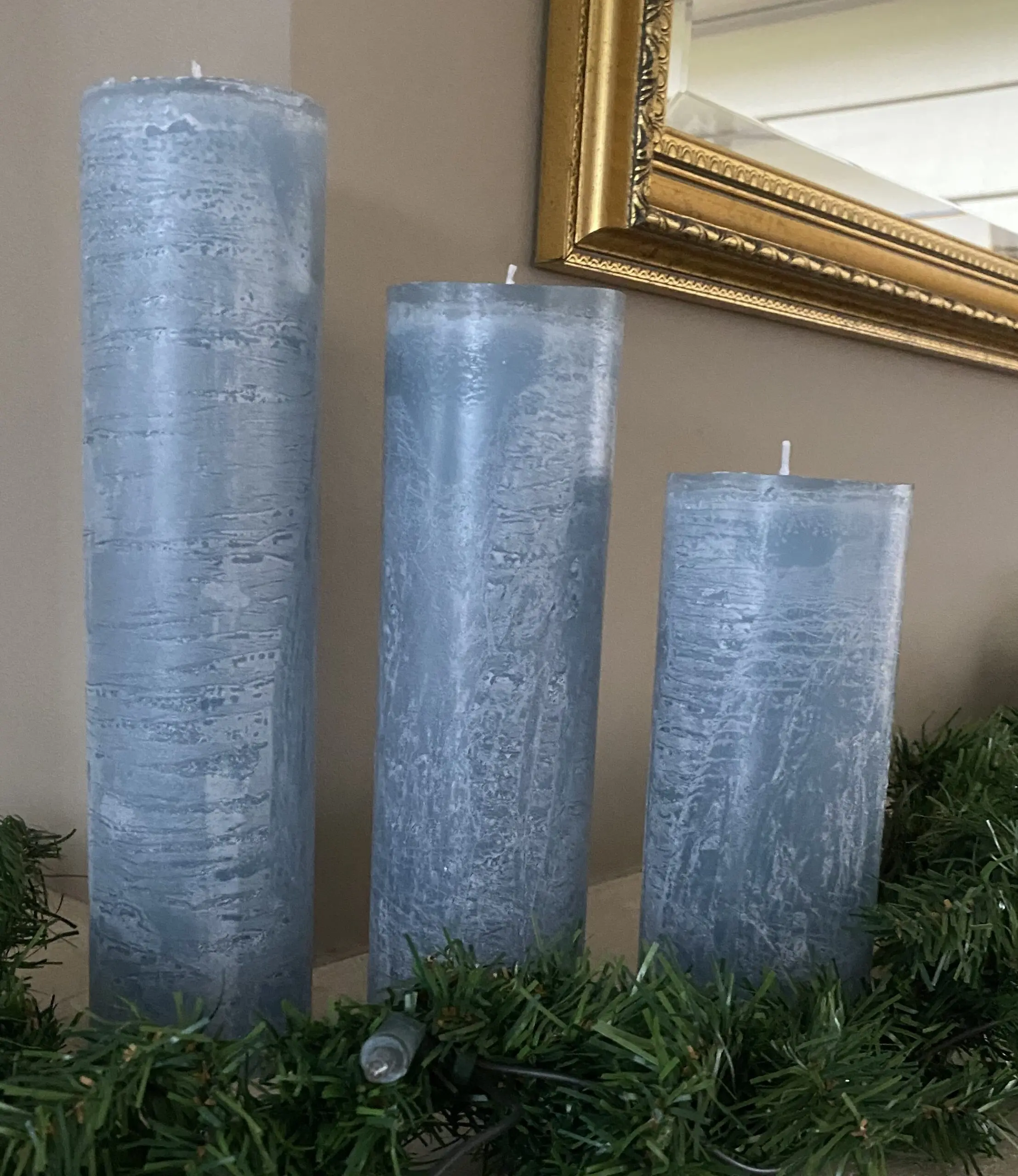 Krulkaarsen, Bika Kaarsen, set van 3, Stone/ IJsblauw 333142