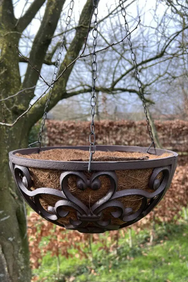Hanging basket 30 cm. met kokos, gietijzer BPH26 - Afbeelding 2