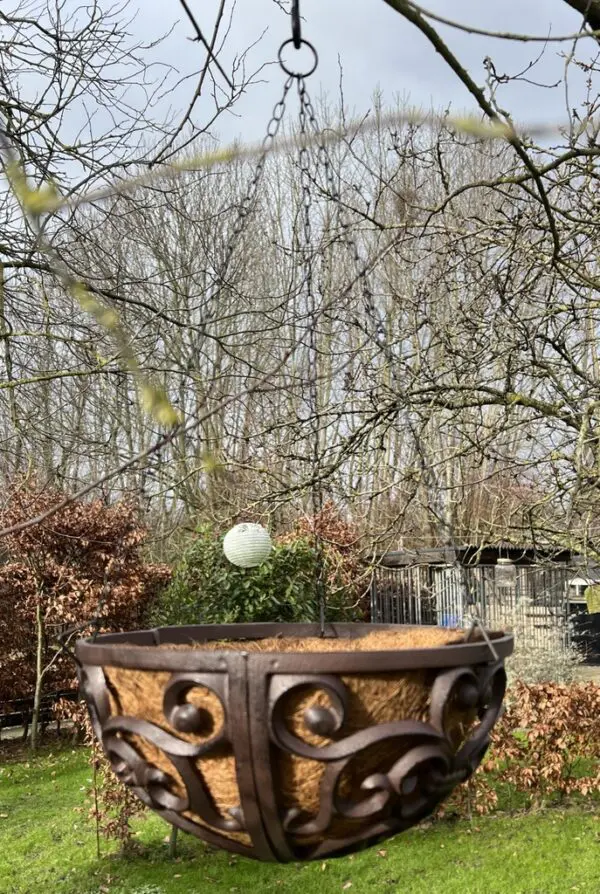 Hanging basket 30 cm. met kokos, gietijzer BPH26 - Afbeelding 4