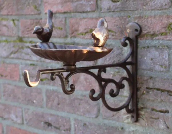 Wandhaak met vogelschaal en vogels, gietijzer FB163 - Afbeelding 2
