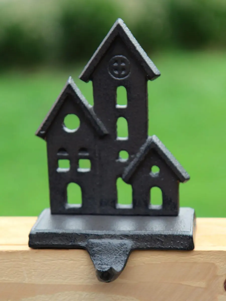 Stocking hanger kerk en huisjes met sierhaak, gietijzer XM151 - Afbeelding 5