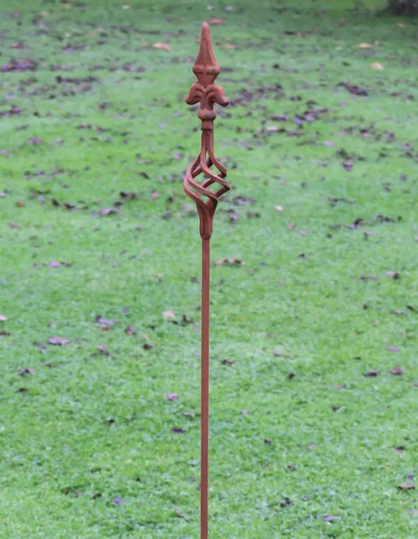 Plantensteun met sierknop 114,5 cm., roestig metaal PS212 - Afbeelding 2