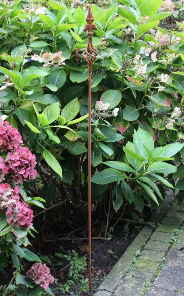 Plantensteun met sierknop 114,5 cm., roestig metaal PS212 - Afbeelding 3