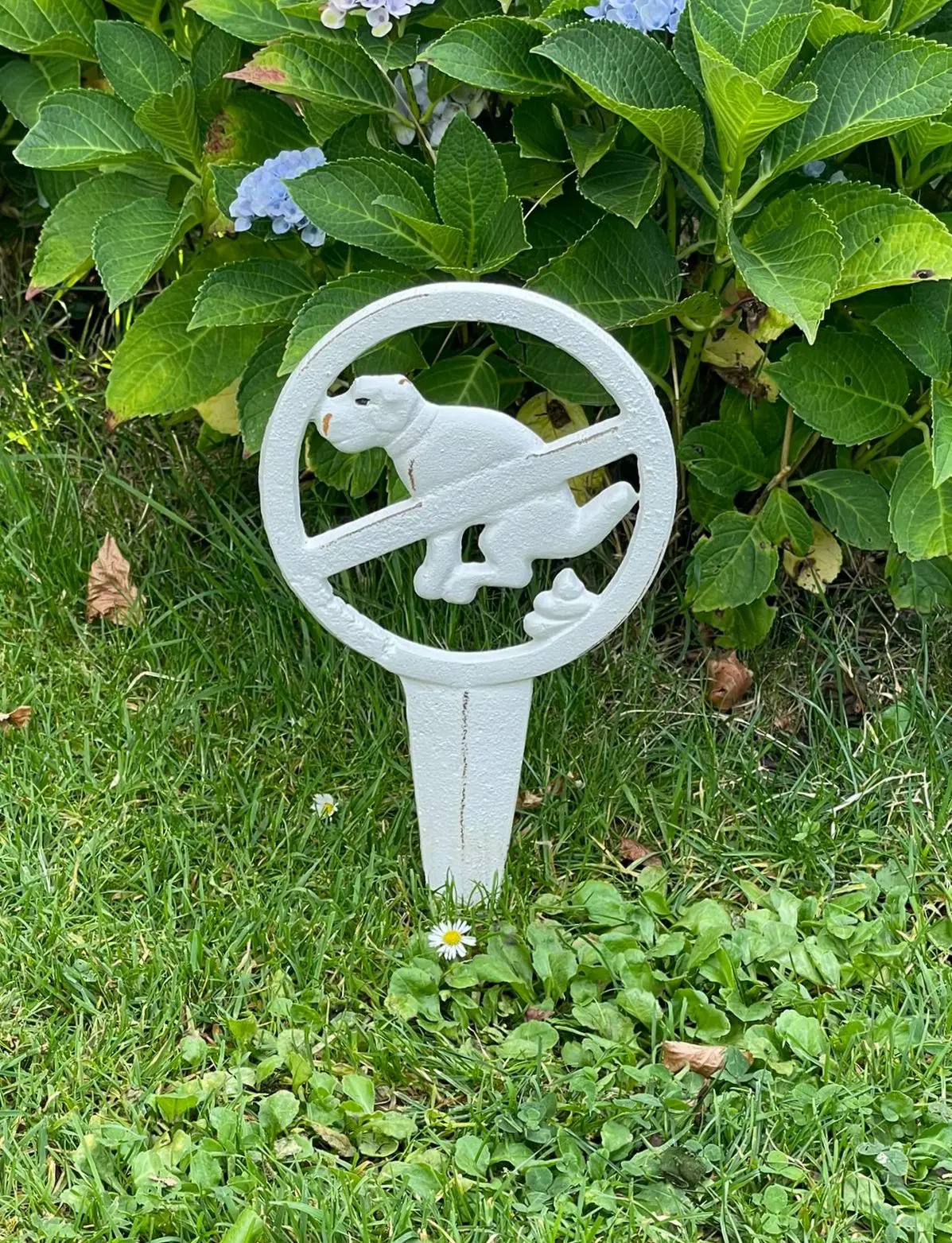 Hondenbord: Verboden te poepen, wit, gietijzer HB25