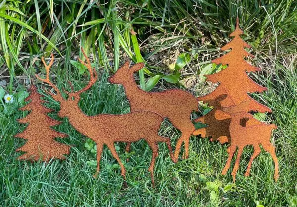 Tuinstekers hert+kerstboom, set van 5 stuks, roestkleurig TSS01 - Afbeelding 4