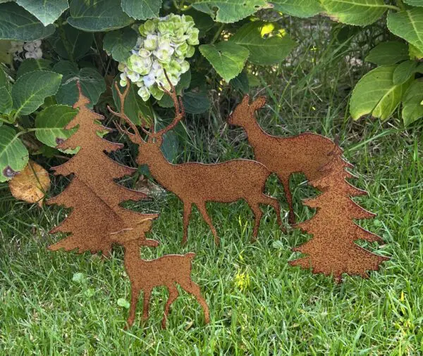 Tuinstekers hert+kerstboom, set van 5 stuks, roestkleurig TSS01 - Afbeelding 2