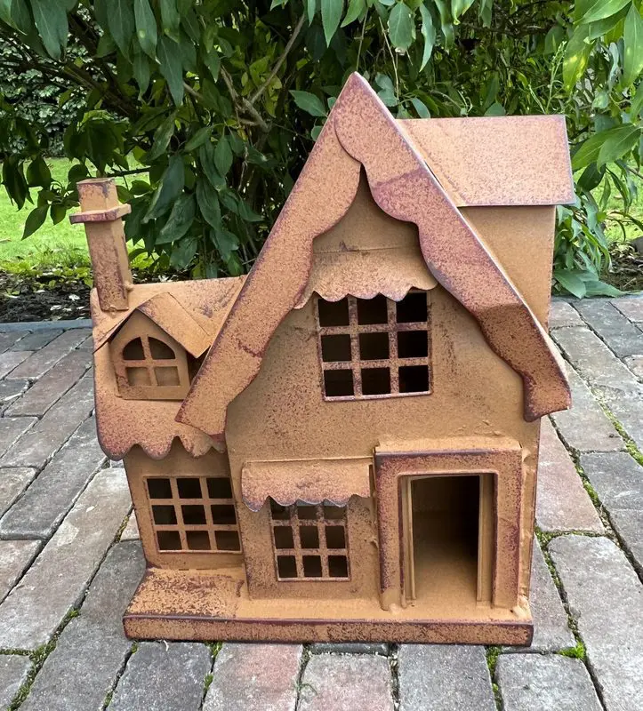 Huis, winkel, kerst, roestig metaal HM655