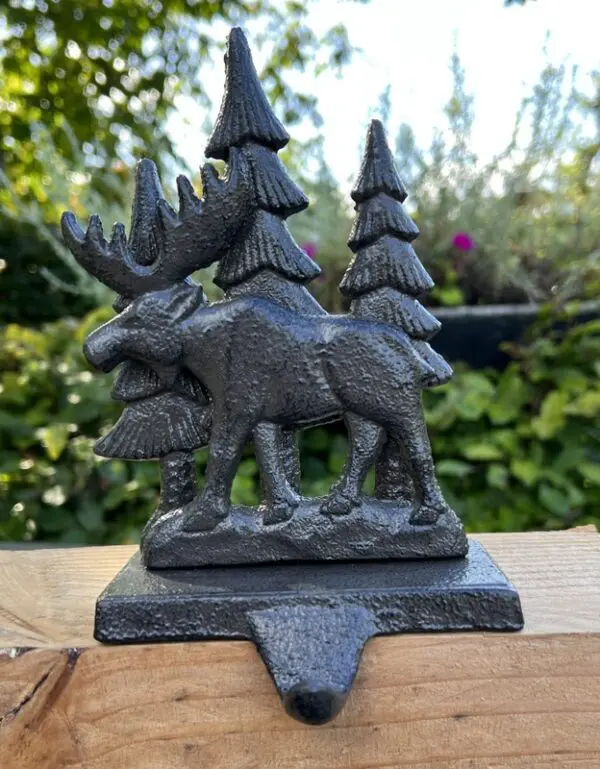 Stocking hanger eland met dennenbomen, kasthaak, gietijzer XM161